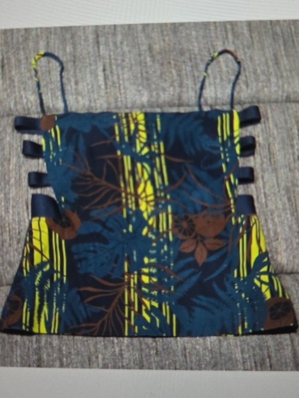 Cushnie Tropical Print Square Neck Neon Palm Bandage Tank Top